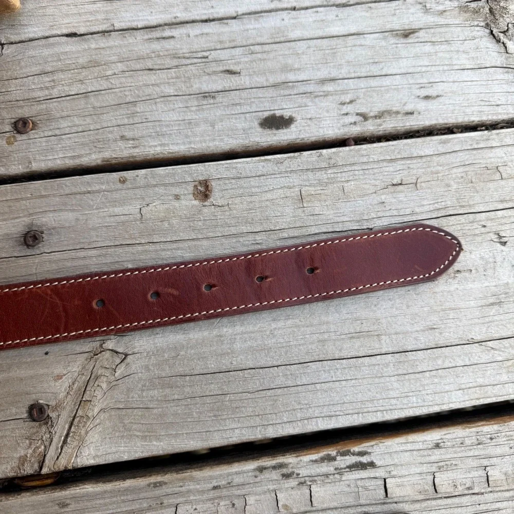 Vintage Genuine Leather Belt Womens Small Brown Whipstitch Buckle Made in‎ USA